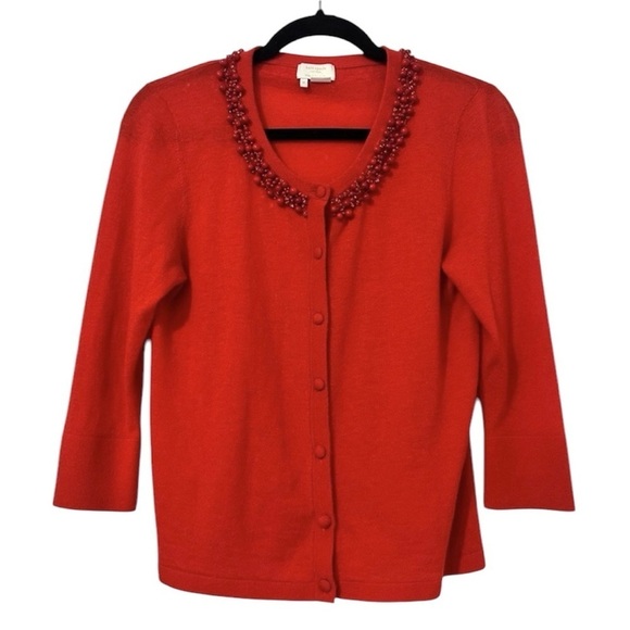 Kate Spade Wool Cashmere Embellished Button Front Cardigan Womens Medium Red - Picture 1 of 11